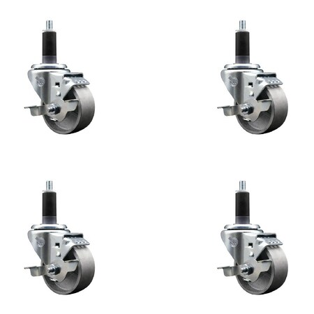Service Caster 3'' Semi Steel Swivel 1-1/8'' Expanding Stem Caster Set with Brake, 4PK SCC-EX20S315-SSR-TLB-118-4